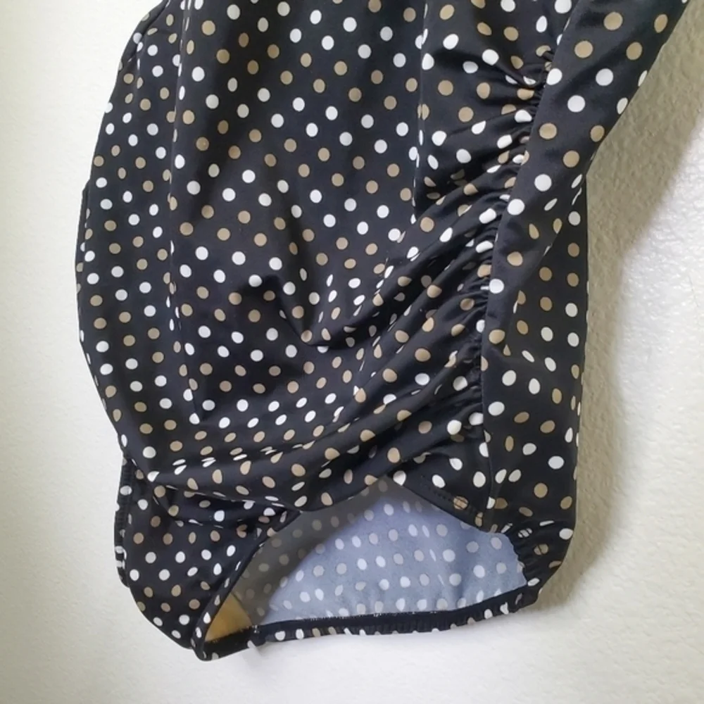 Miraclesuit Women's Black Polka Dot V Neck & Side‎ Ruched One Piece Swimsuit